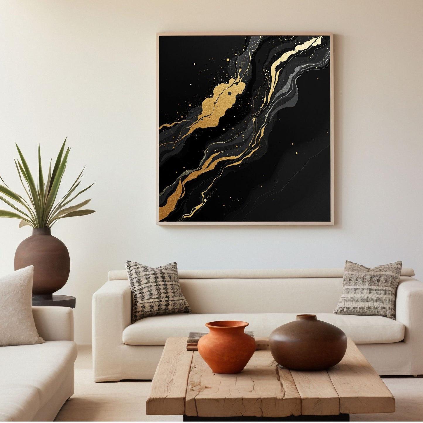 Golden Flow – Luxury Black & Gold Abstract Canvas Wall Art