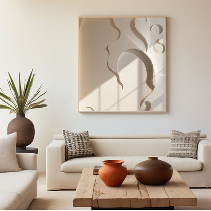Ethereal Form Minimal Textured Canvas | Beige Sculptural Wall Art