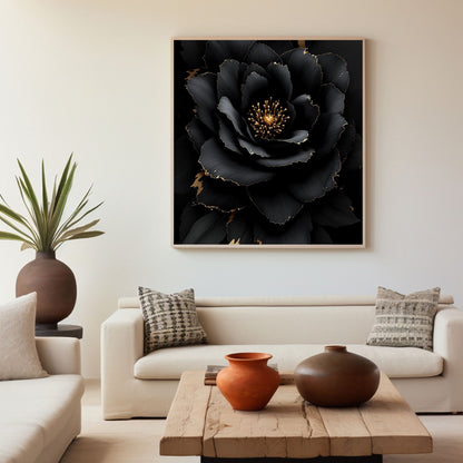 Midnight Gold Bloom – Black & Gold Luxury Floral Canvas Wall Art