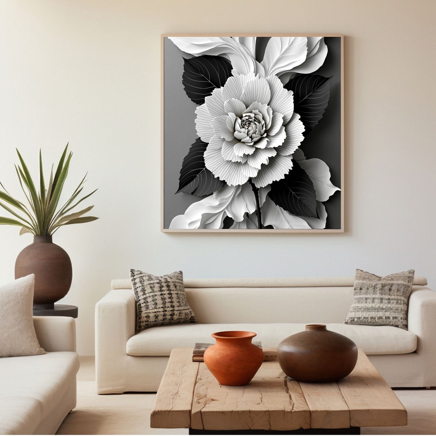 Eclipse Bloom Monochrome Floral Canvas Wall Art - Elegant Decor for Modern Interiors
