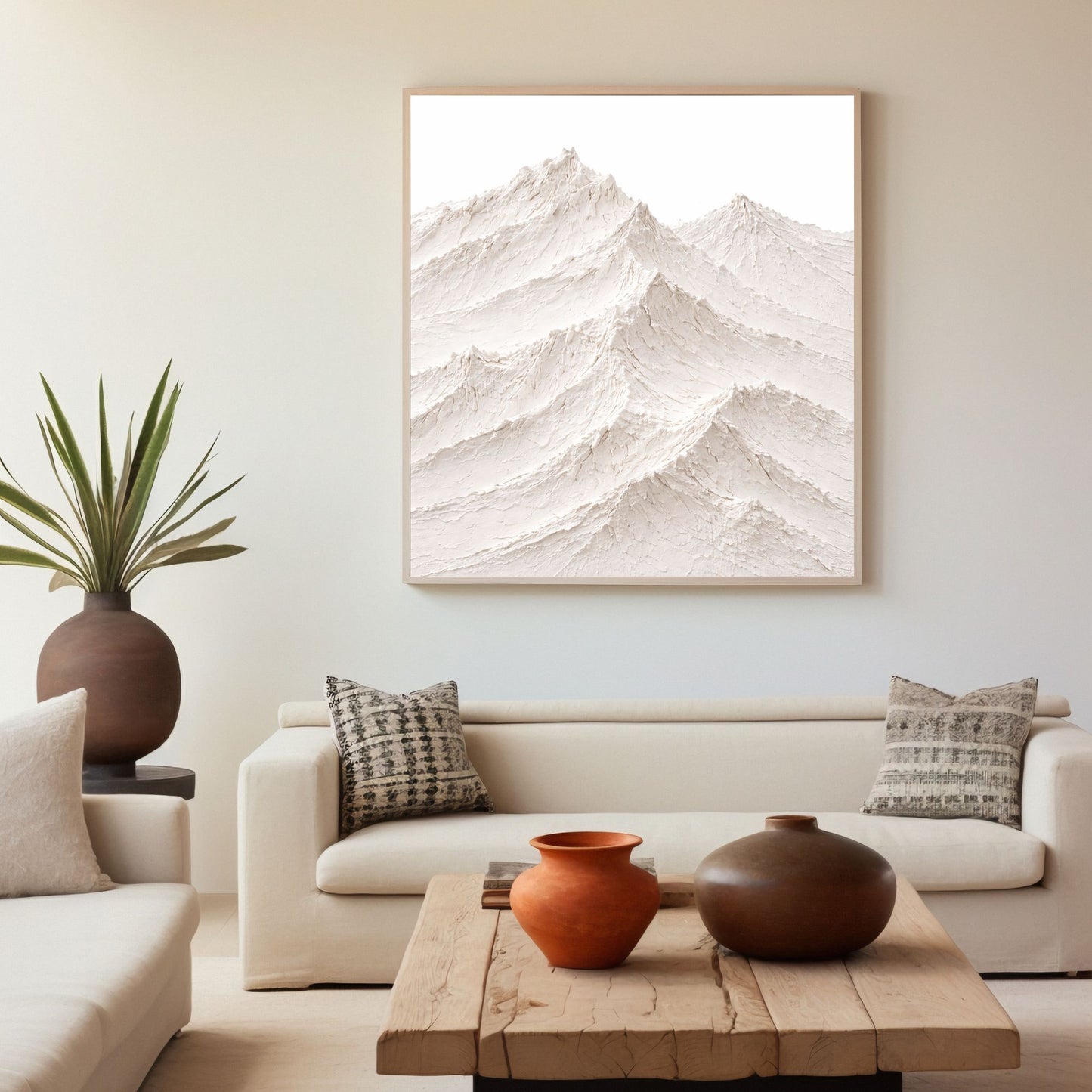 Minimal Textured Mountain Canvas Wall Art – Neutral 3D Landscape Decor