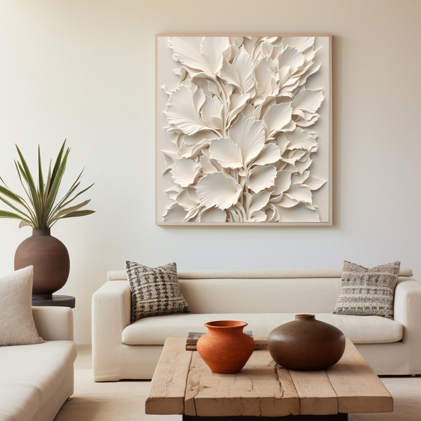 White Floral 3D Canvas Wall Art – Luxury Minimalist Botanical Wall Decor