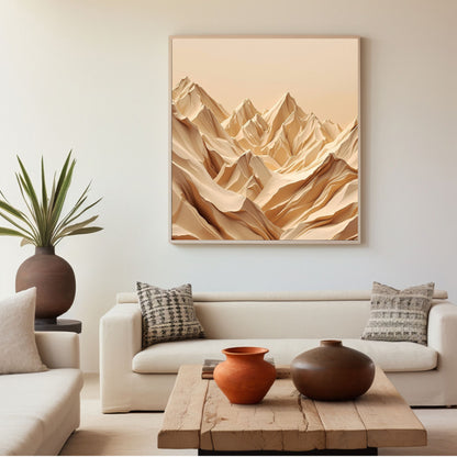 Desert Horizon Peaks Canvas Wall Art – Minimal Textured Mountain Landscape in Warm Beige & Sand Tones