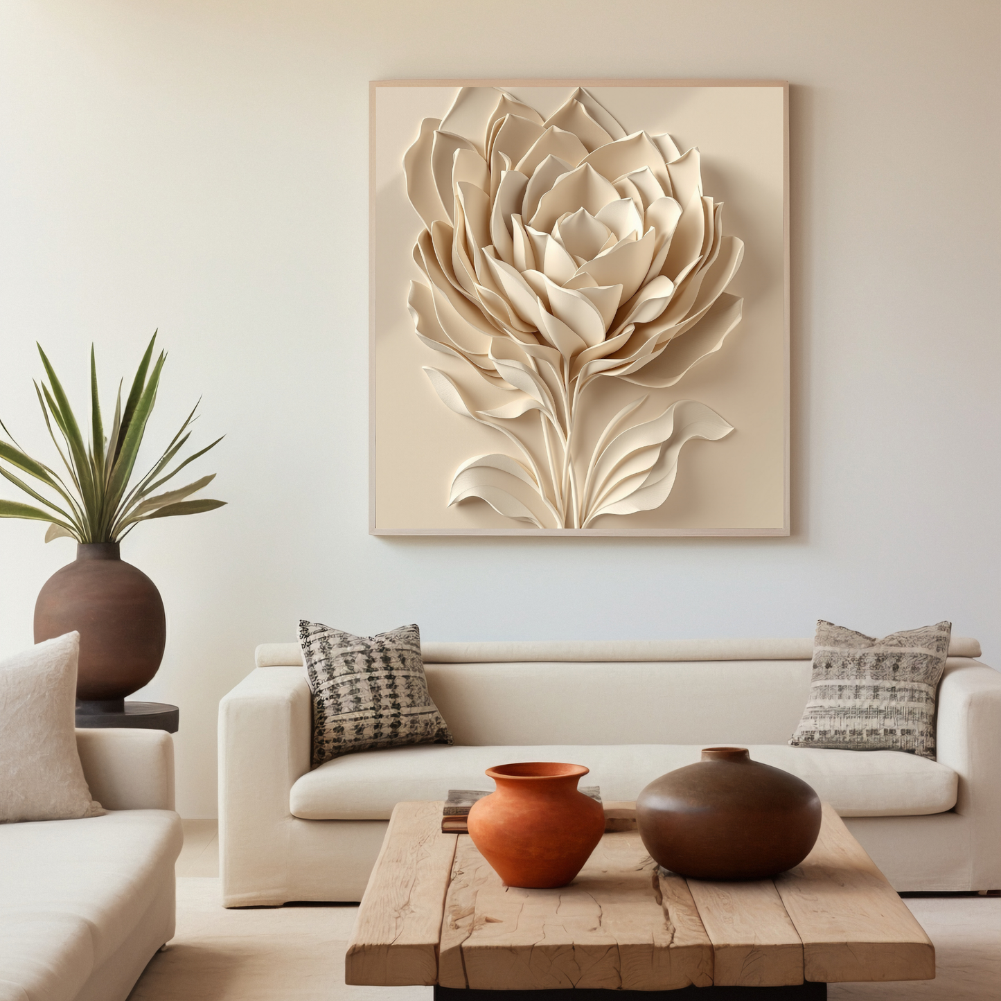 Beige 3D Rose Canvas Wall Art – Luxury Floral Minimalist Wall Decor