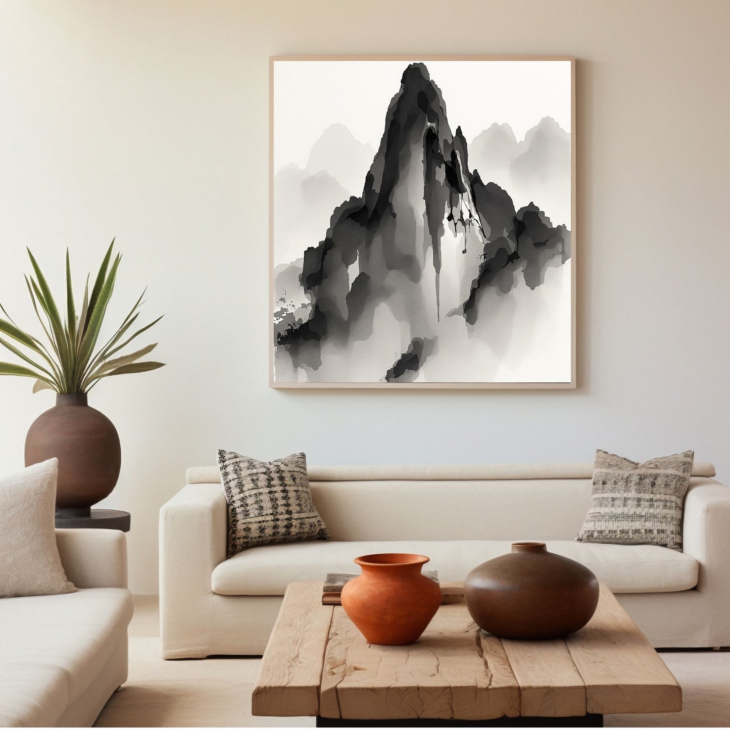 Obsidian Summit – Japanese Ink Mountain Fine Art Poster