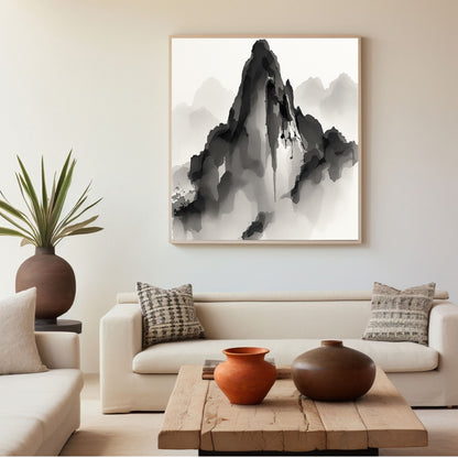 Obsidian Summit – Japanese Ink Mountain Fine Art Poster