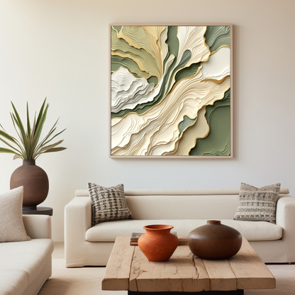 Sage & Gold Horizon – Layered Abstract Canvas Wall Art for Modern Interiors