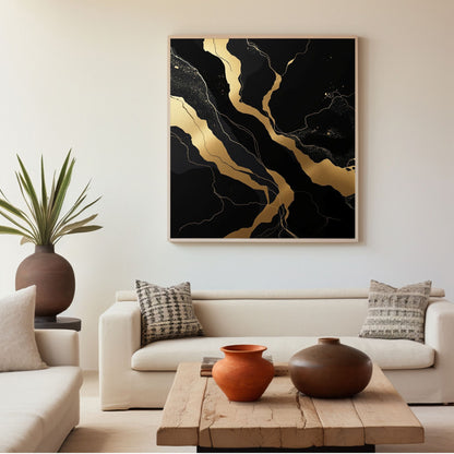 Golden Vein Noir – Luxury Black & Gold Abstract Canvas