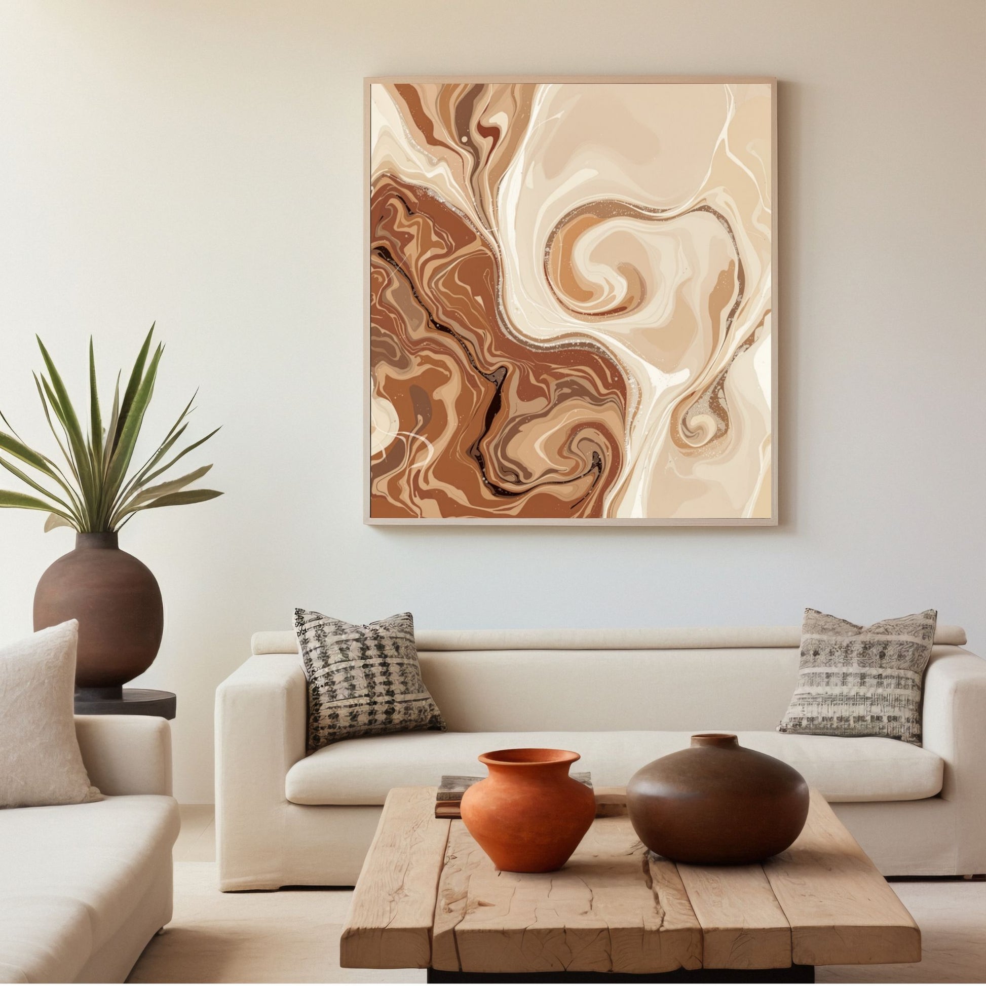 minimal canvas wall art in modern living room interior