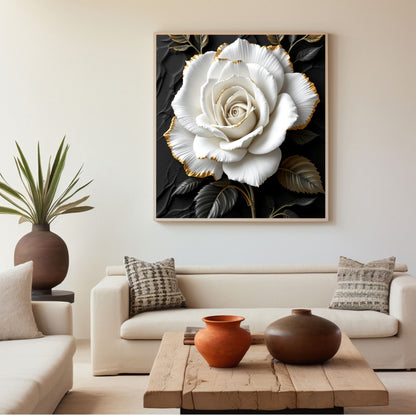 Ivory Noir Rose – Luxury Black & Gold Floral Canvas Wall Art