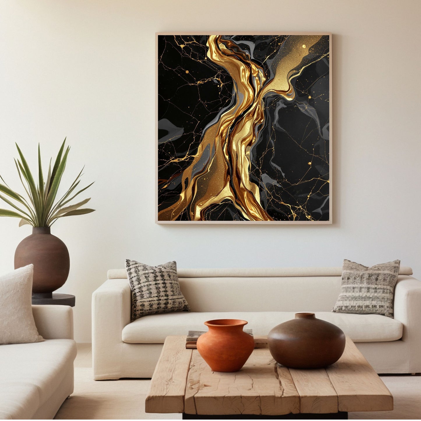 Liquid Gold Vein – Luxury Black & Gold Abstract Canvas Wall Art