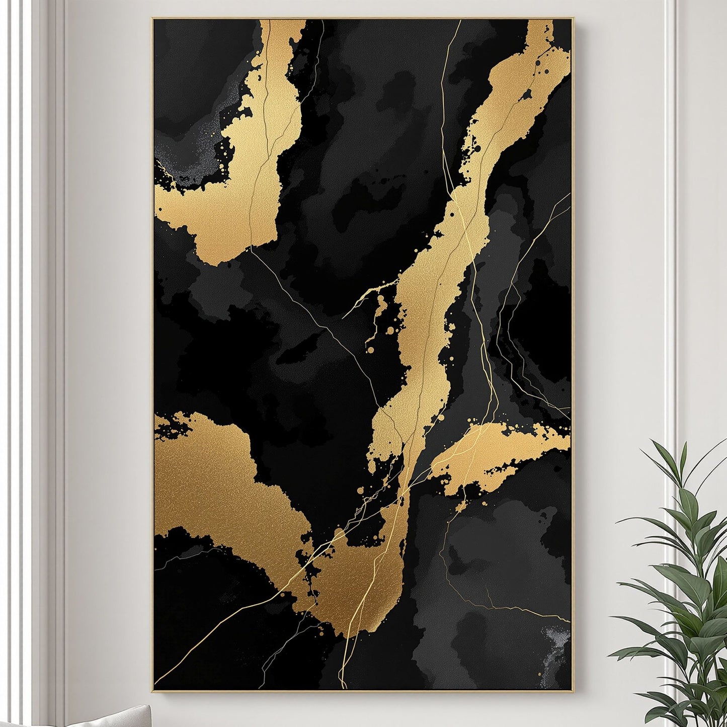 Golden Obsidian Flow Luxury Abstract Canvas Art - Black & Gold Wall Decor