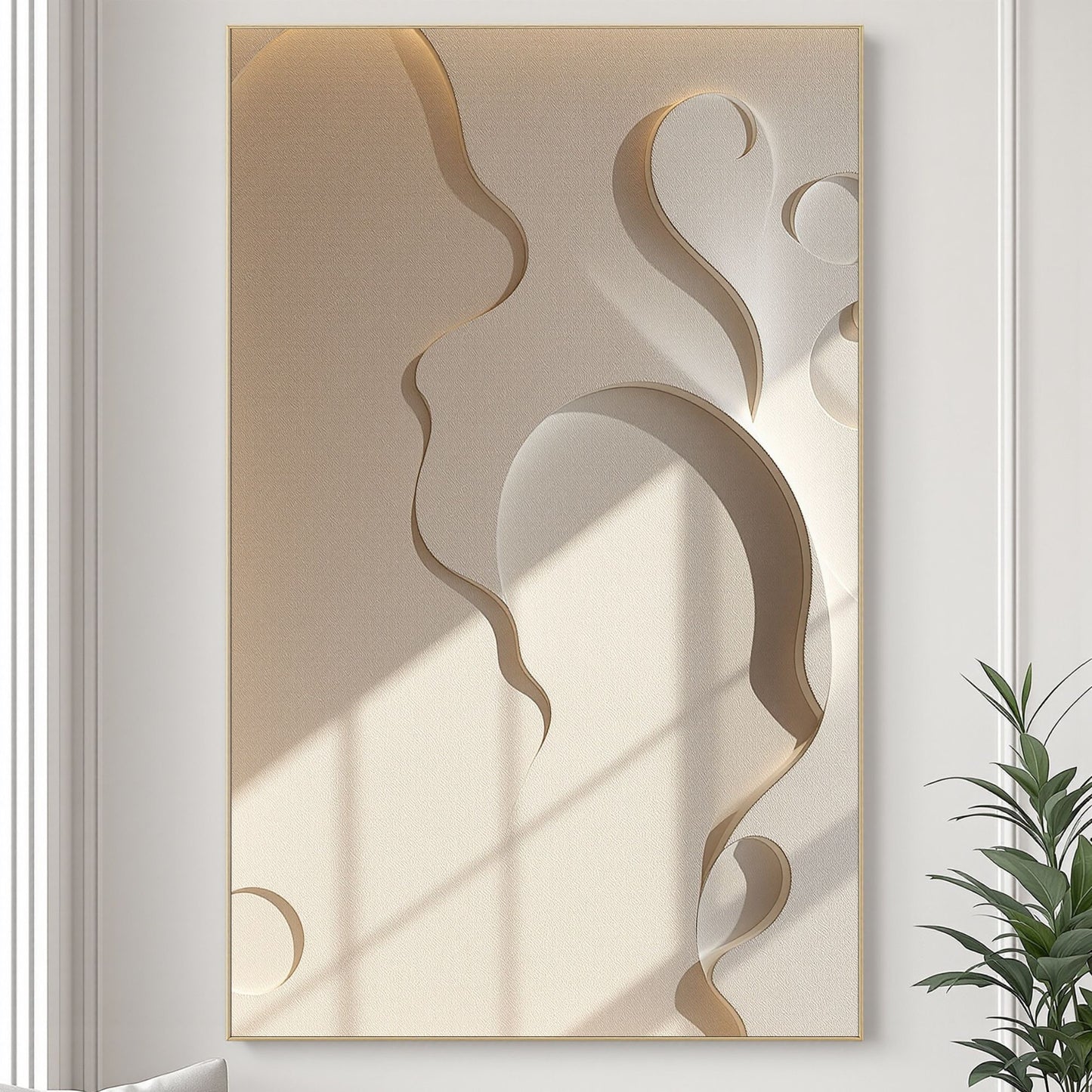 Ethereal Form Minimal Textured Canvas | Beige Sculptural Wall Art