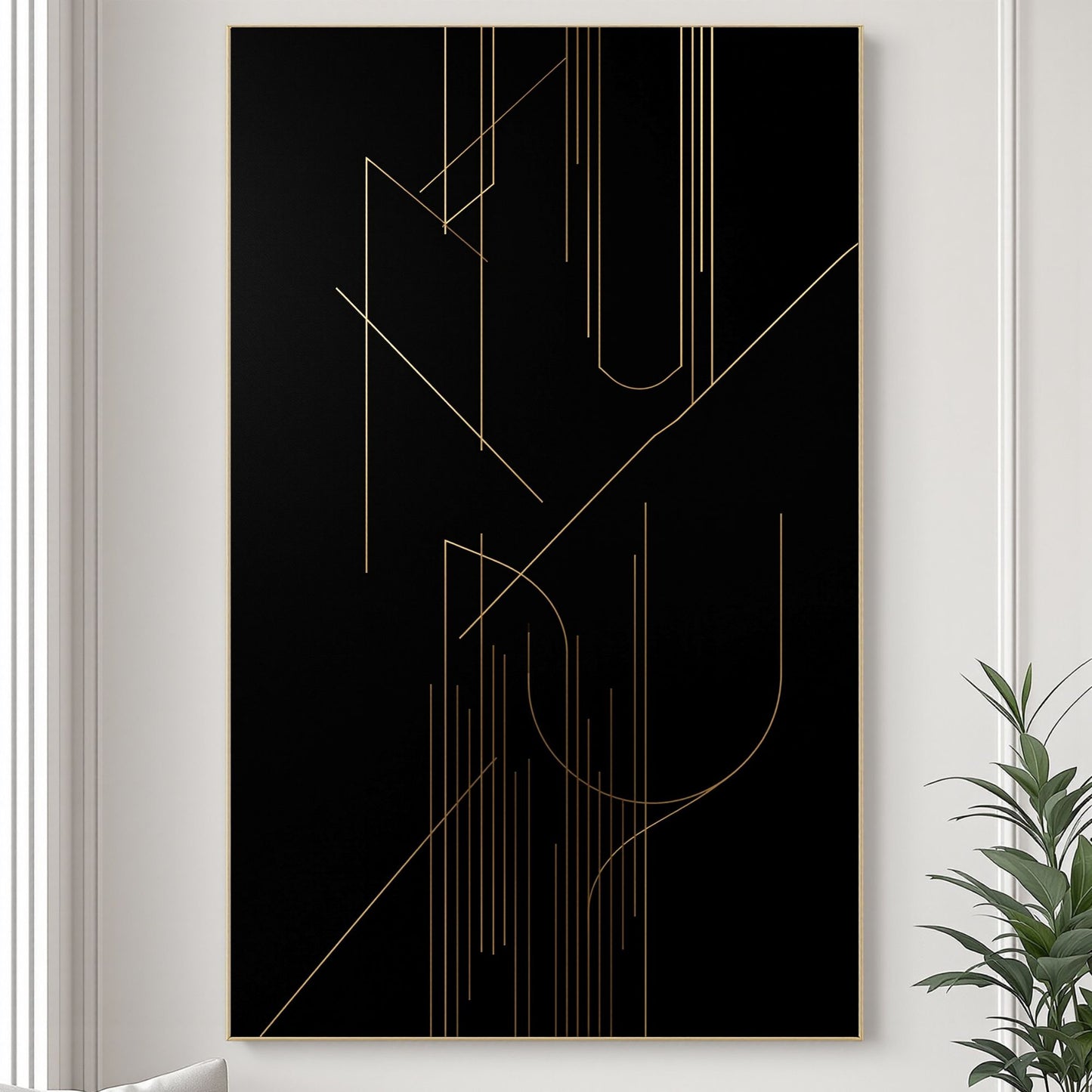 Midnight Geometry – Luxury Black & Gold Minimal Canvas Art