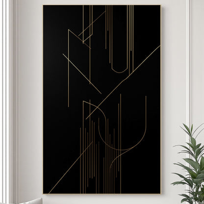 Midnight Geometry – Luxury Black & Gold Minimal Canvas Art