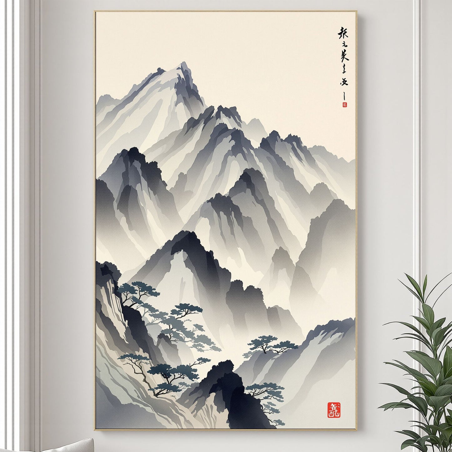 Whispering Peaks – Traditional Japanese Mountain Fine Art Poster