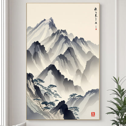 Whispering Peaks – Traditional Japanese Mountain Fine Art Poster