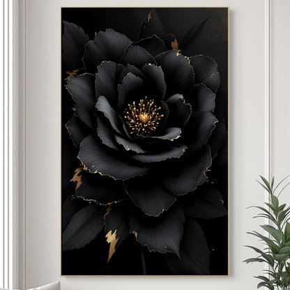 Midnight Gold Bloom – Black & Gold Luxury Floral Canvas Wall Art