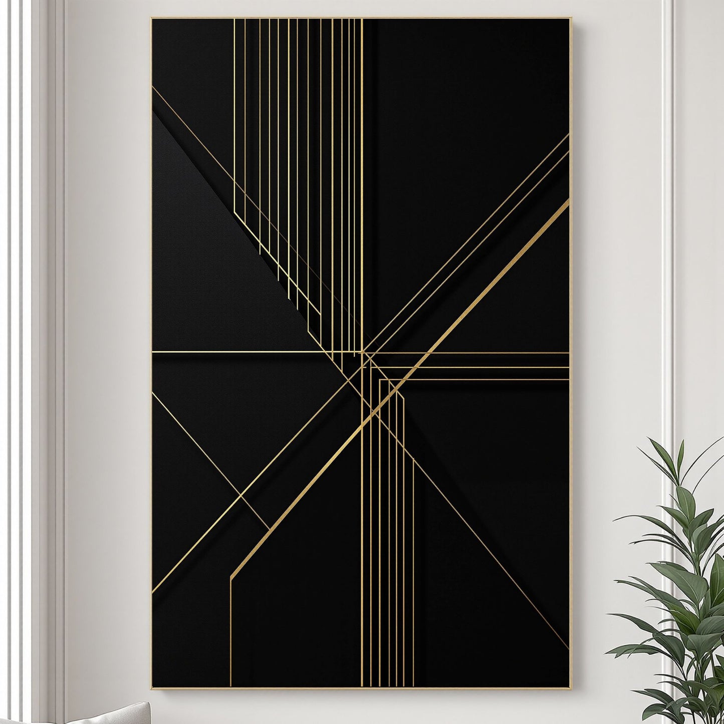 Golden Geometry – Luxury Black & Gold Geometric Canvas Wall Art