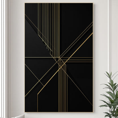 Golden Geometry – Luxury Black & Gold Geometric Canvas Wall Art