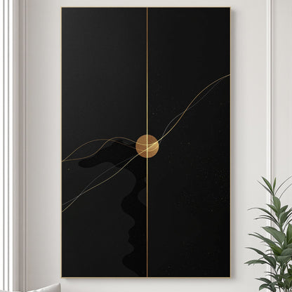 Golden Eclipse – Luxury Black & Gold Minimal Abstract Canvas Art