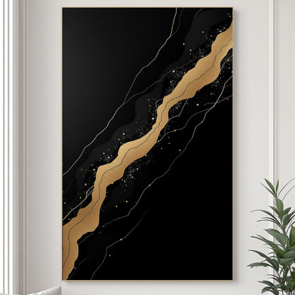 Golden Vein Noir – Luxury Black & Gold Abstract Canvas Art