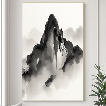 Obsidian Summit – Japanese Ink Mountain Fine Art Poster