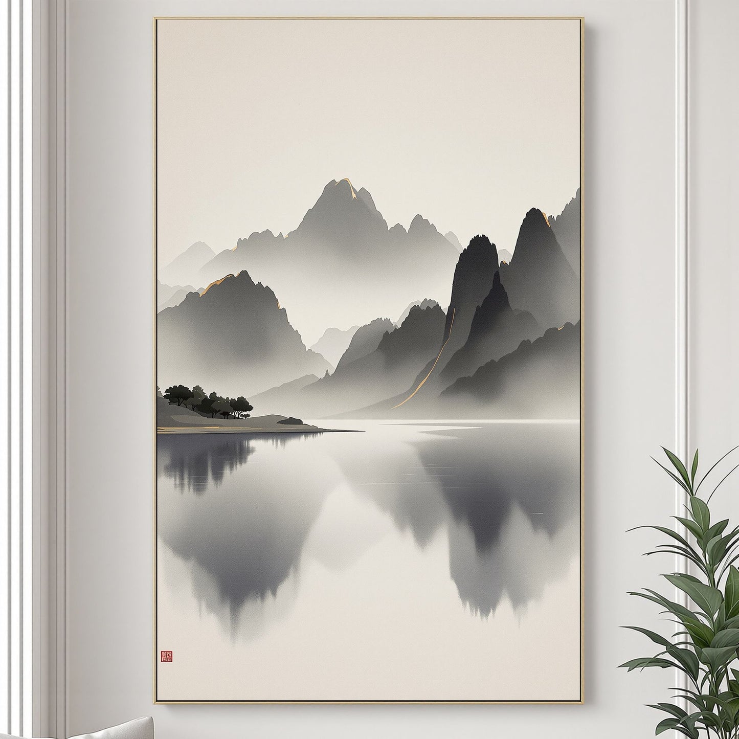 Golden Horizon – Japanese Mist Lake Fine Art Poster