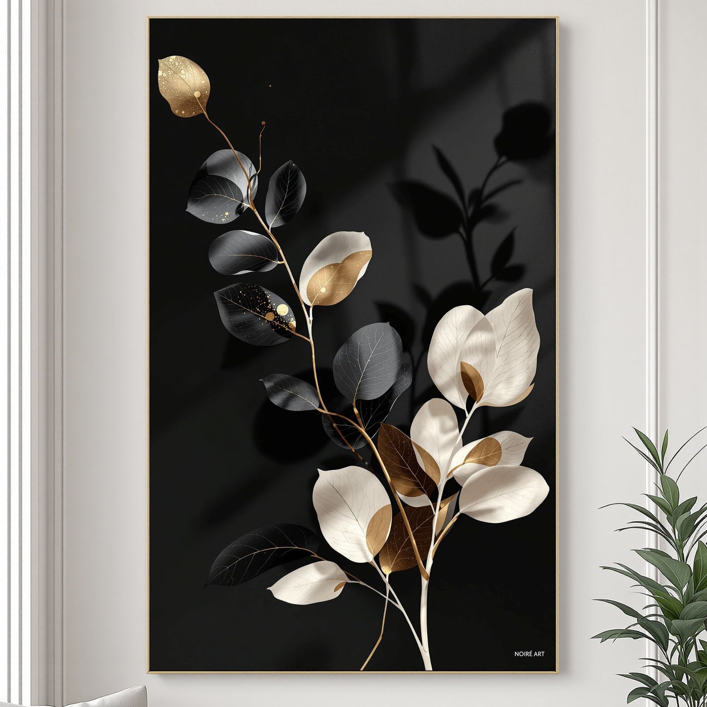 Golden Noir Leaves – Black & Gold Luxury Botanical Wall Art