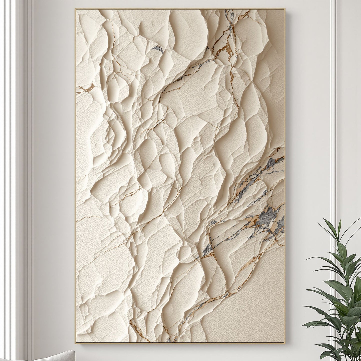 Ivory Fragment – Luxury Textured Abstract Canvas | Beige & Gold Wall Art