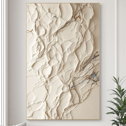 Ivory Fragment – Luxury Textured Abstract Canvas | Beige & Gold Wall Art