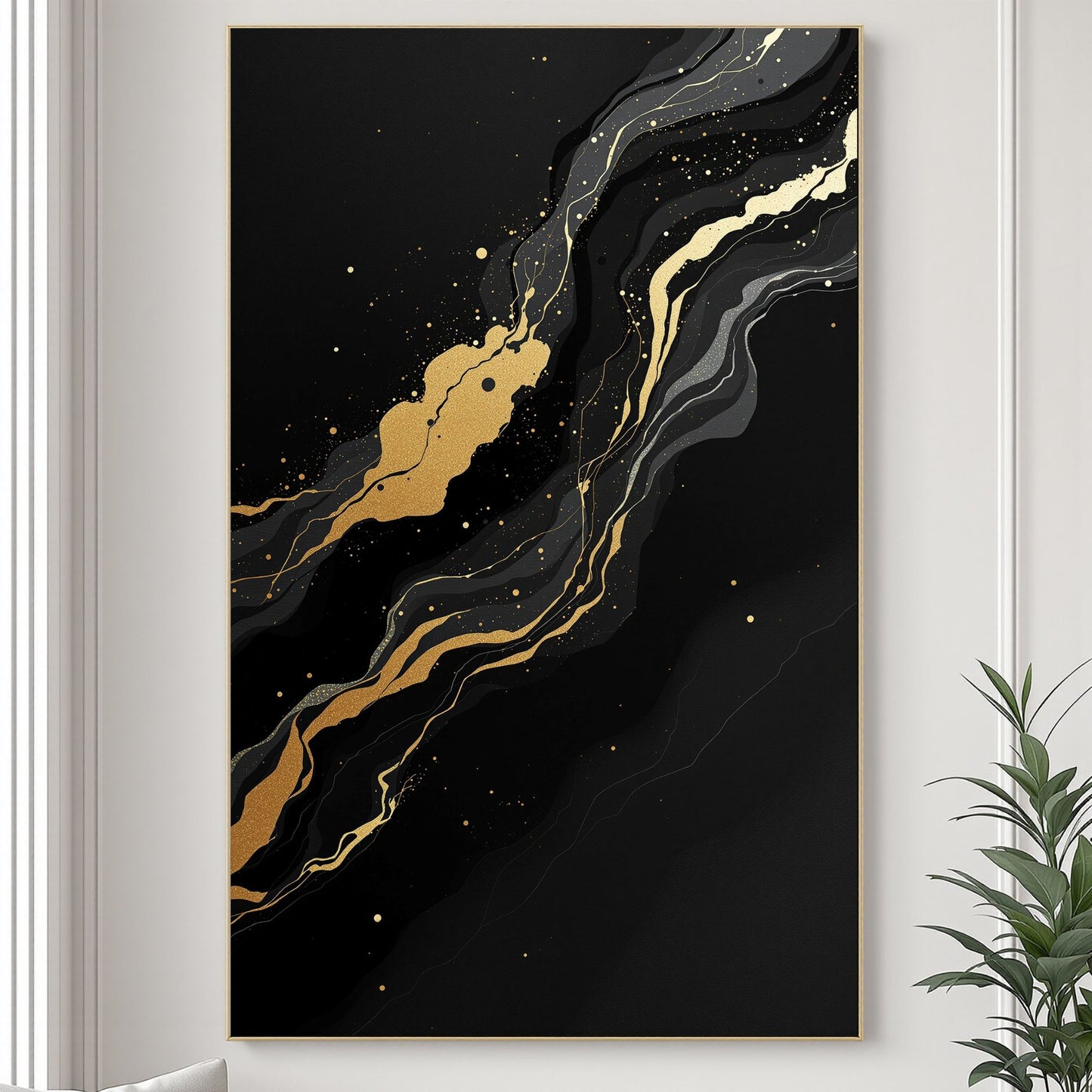 Golden Flow – Luxury Black & Gold Abstract Canvas Wall Art