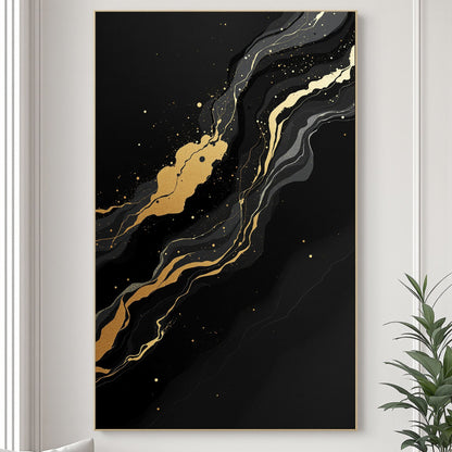 Golden Flow – Luxury Black & Gold Abstract Canvas Wall Art