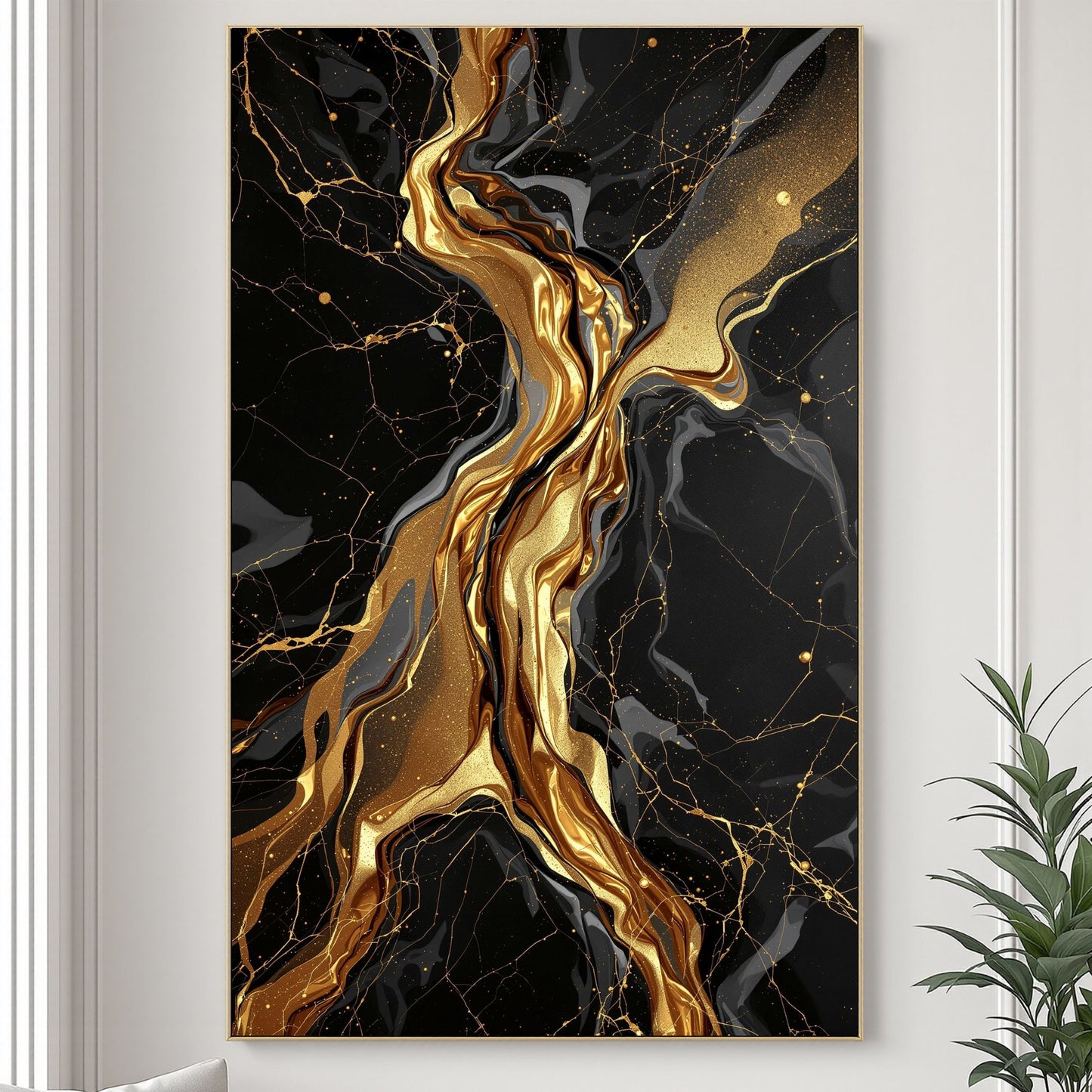 Liquid Gold Vein – Luxury Black & Gold Abstract Canvas Wall Art