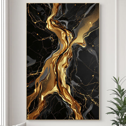 Liquid Gold Vein – Luxury Black & Gold Abstract Canvas Wall Art