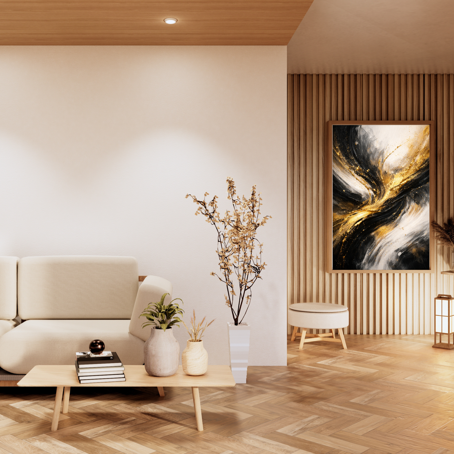 Golden Fusion – Luxury Black & Gold Abstract Canvas Wall Art
