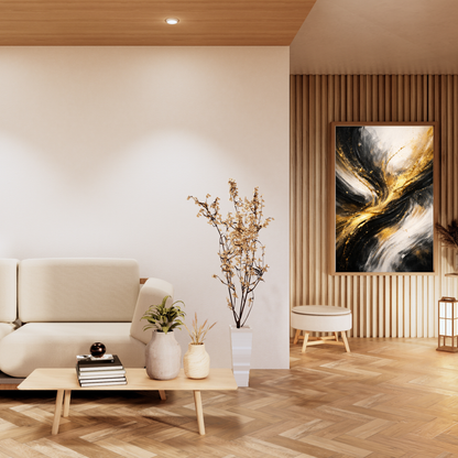 Golden Fusion – Luxury Black & Gold Abstract Canvas Wall Art