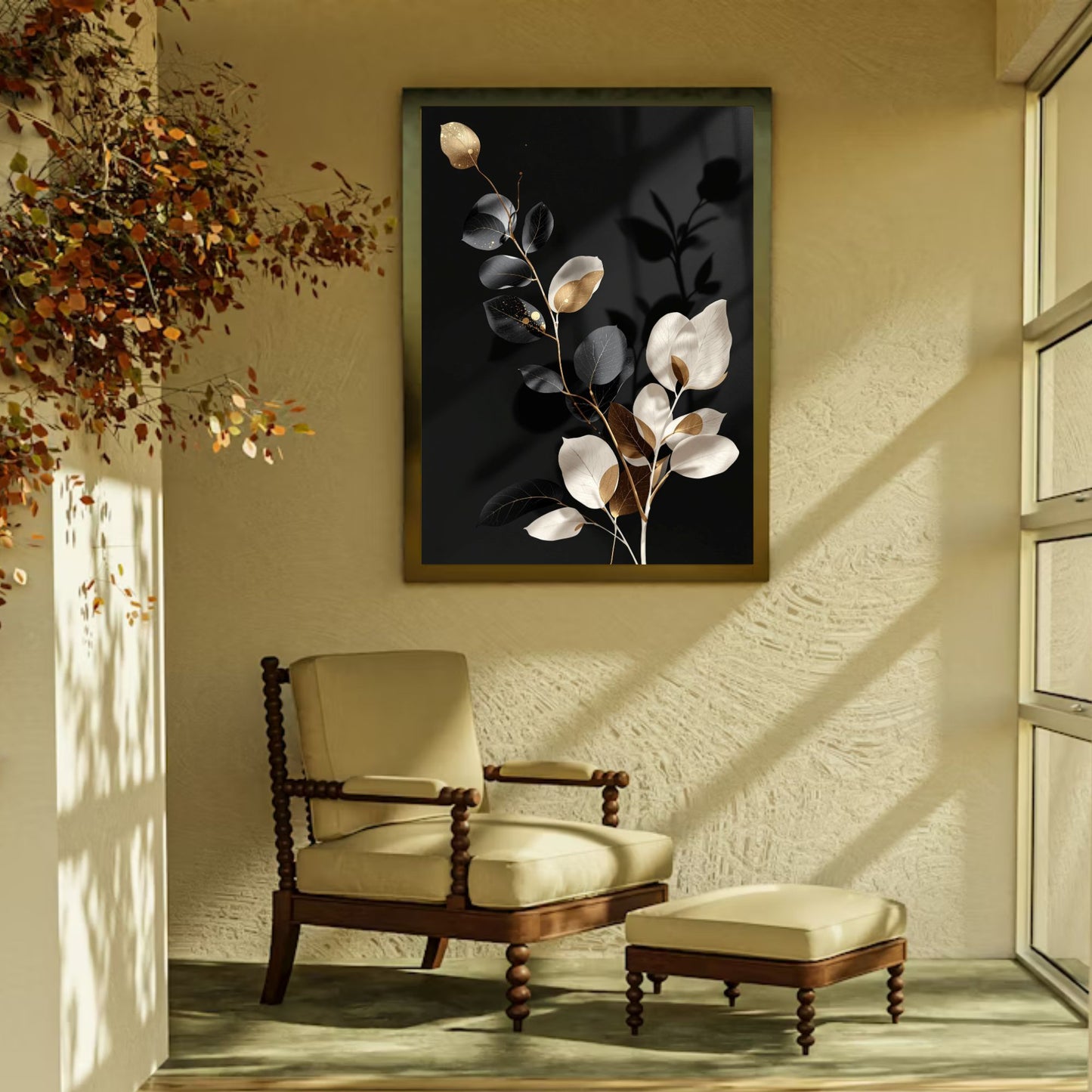 Golden Noir Leaves – Black & Gold Luxury Botanical Wall Art