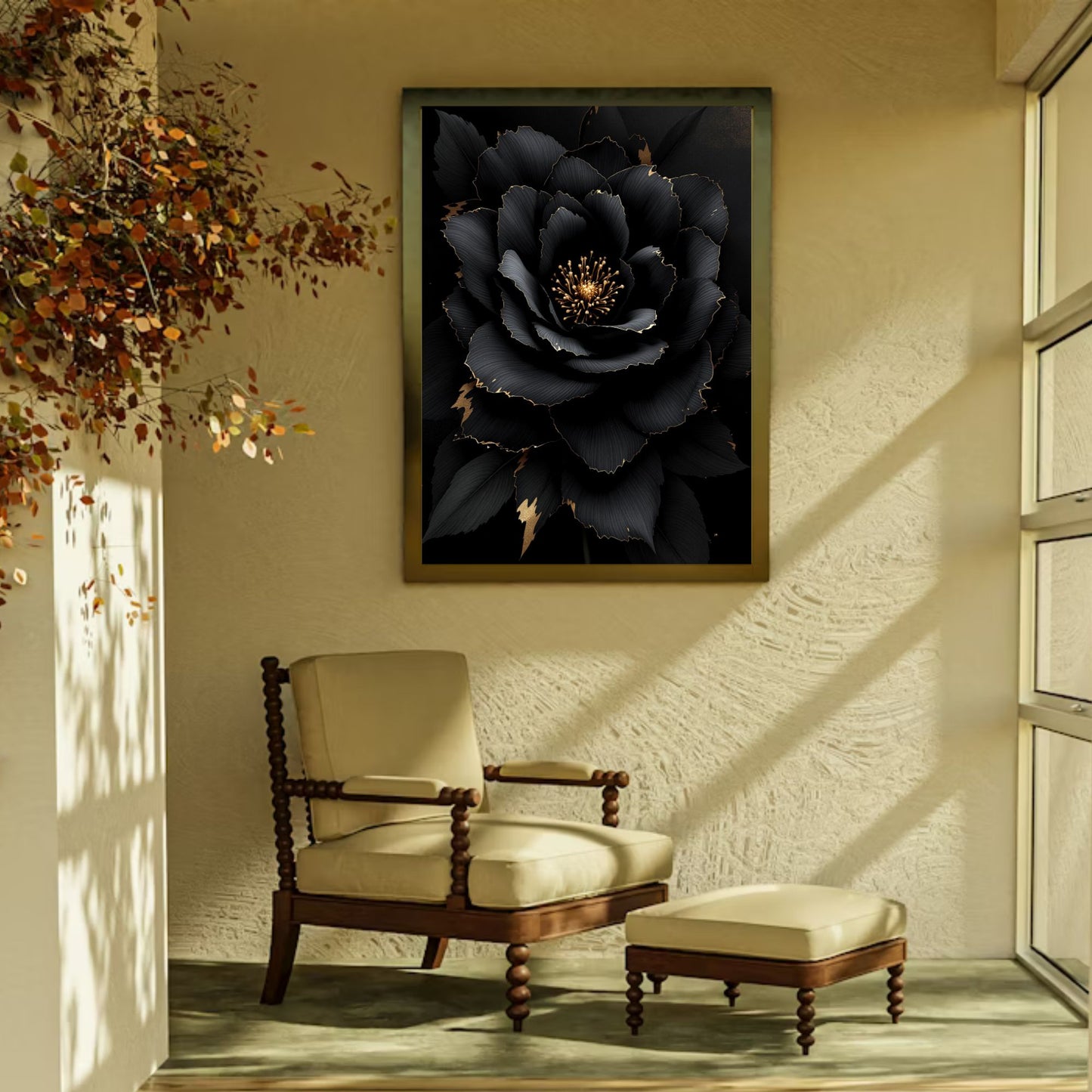 Midnight Gold Bloom – Black & Gold Luxury Floral Canvas Wall Art