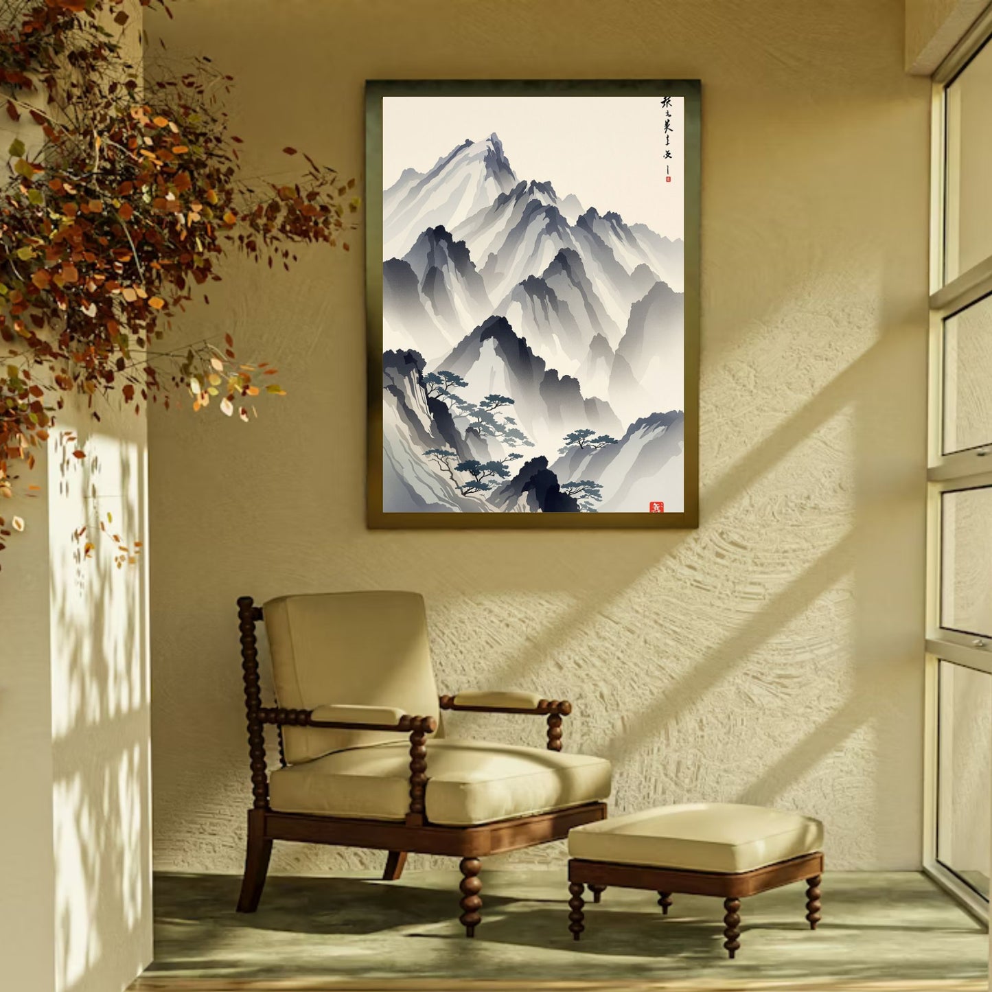 Whispering Peaks – Traditional Japanese Mountain Fine Art Poster
