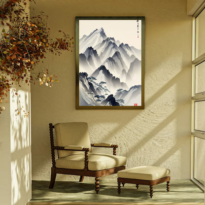 Whispering Peaks – Traditional Japanese Mountain Fine Art Poster