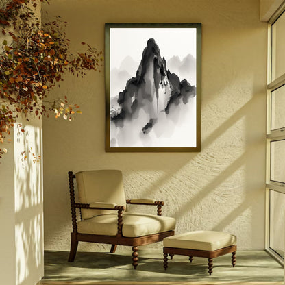 Obsidian Summit – Japanese Ink Mountain Fine Art Poster
