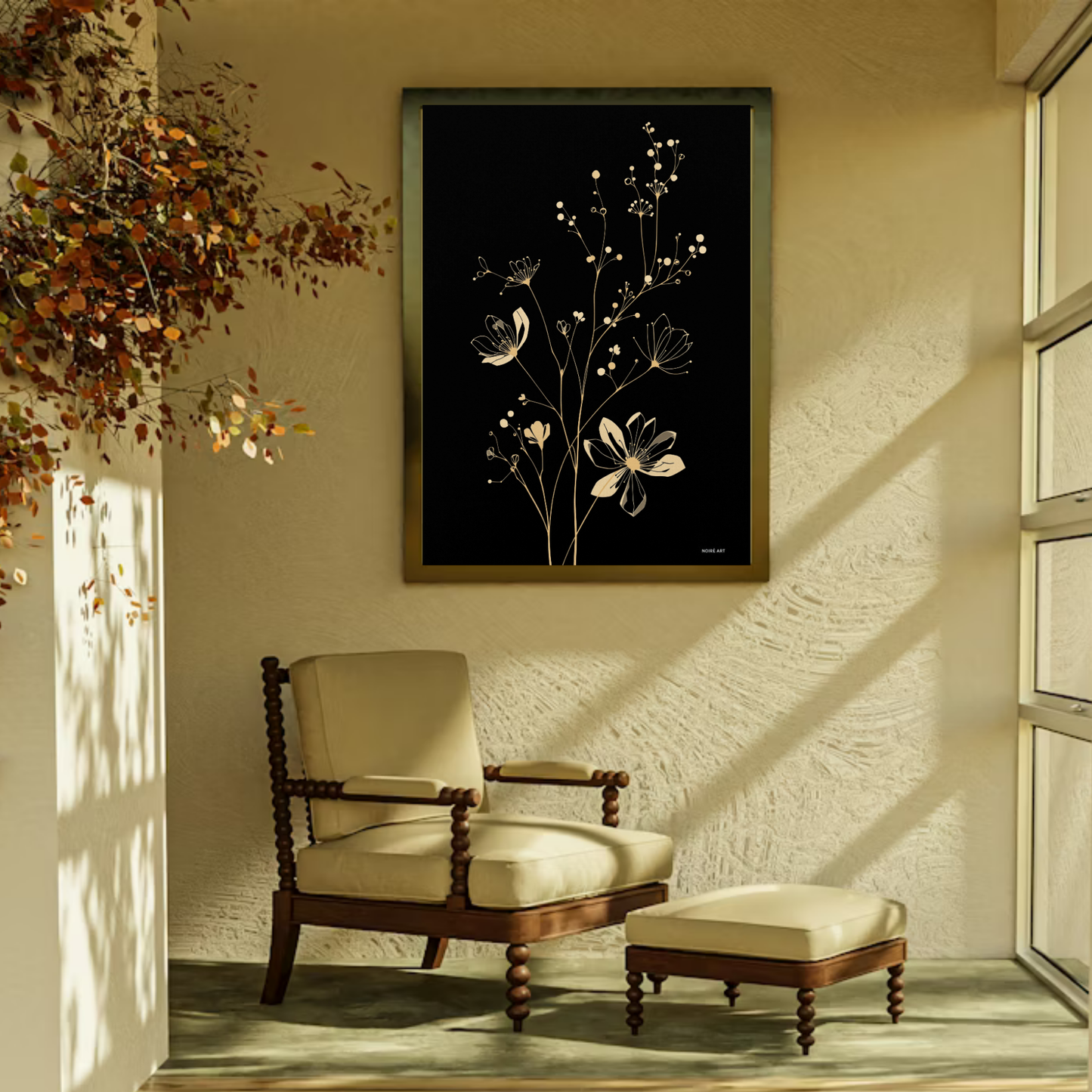 Midnight Gold Bloom – Black & Gold Luxury Floral  Wall Art