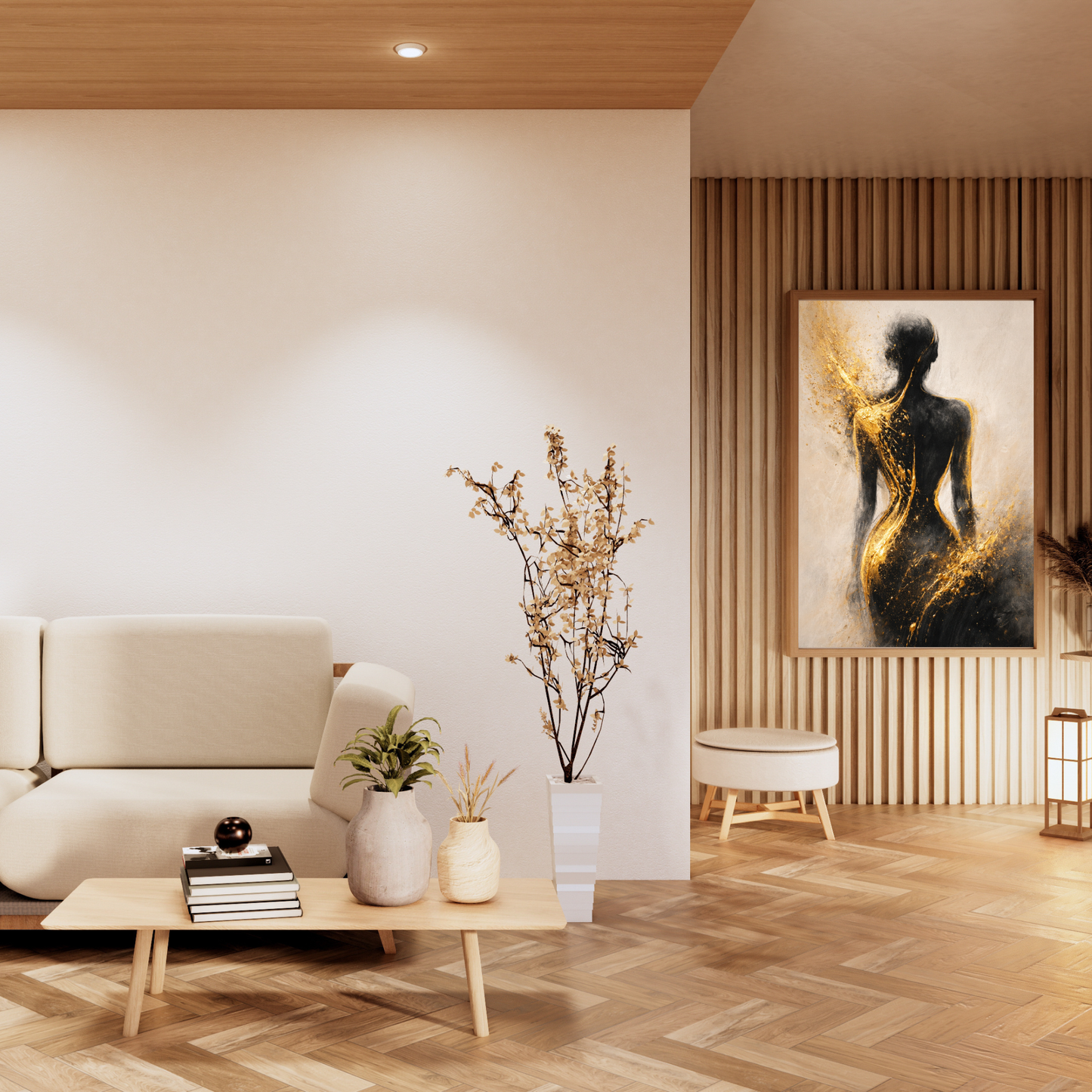 Golden Silhouette – Luxury Abstract Female Canvas Wall Art