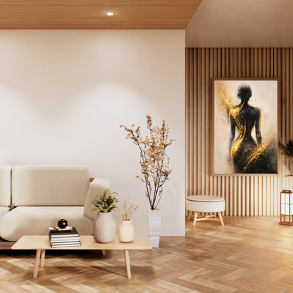 Golden Silhouette – Luxury Abstract Female Canvas Wall Art
