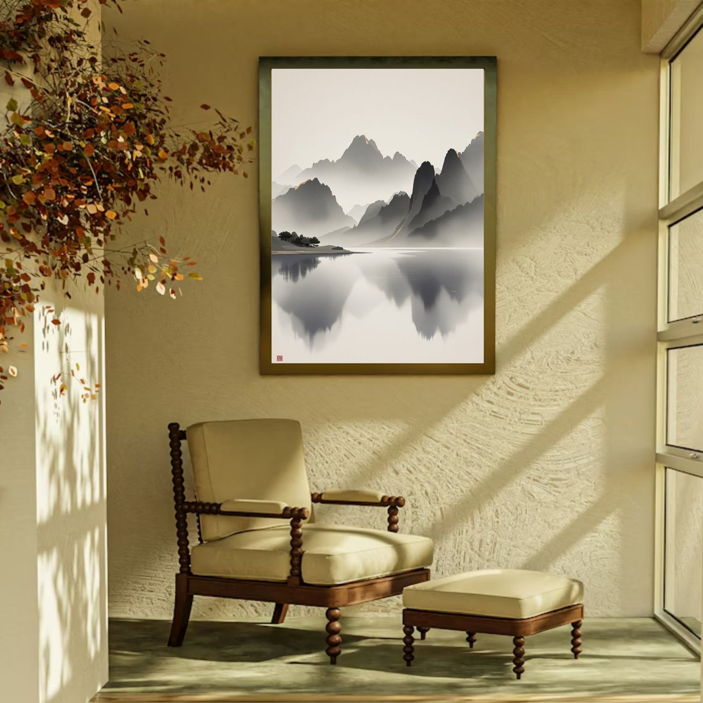 Golden Horizon – Japanese Mist Lake Fine Art Poster