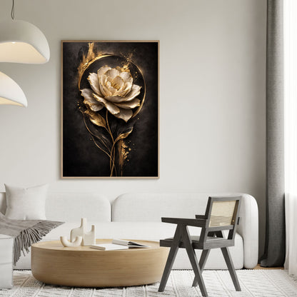 Luxury Black & Gold Floral Canvas Wall Art – Botanical Statement Decor, Premium Print