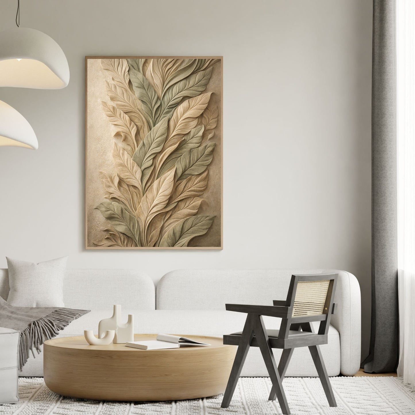 Sculpted Botanical Relief Canvas Art – Sage & Sand Textured Luxury Wall Decor