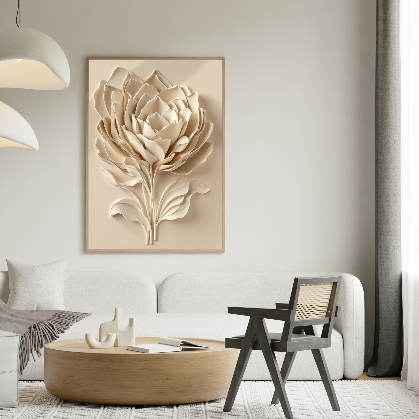 Beige 3D Rose Canvas Wall Art – Luxury Floral Minimalist Wall Decor