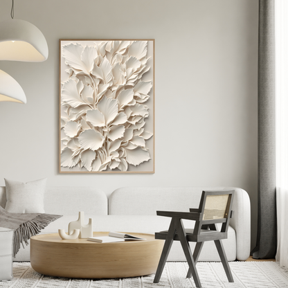 White Floral 3D Canvas Wall Art – Luxury Minimalist Botanical Wall Decor